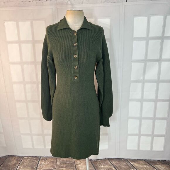 Versona Dresses & Skirts - Versona NWT Green Collared Long Sleeve Knitted Sweater Dress Size Medium